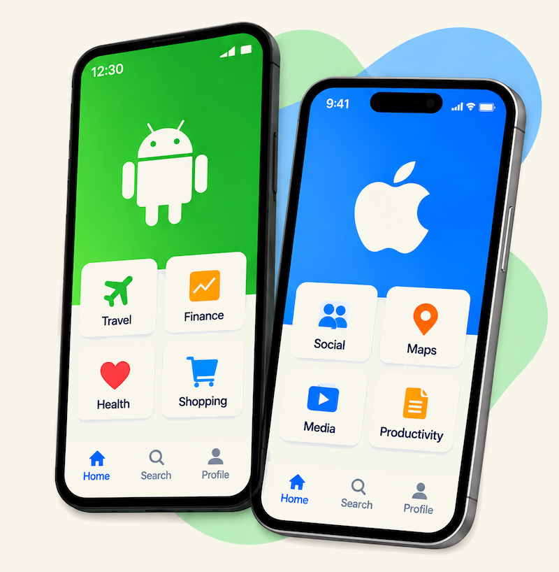 Android and iOS app mockups